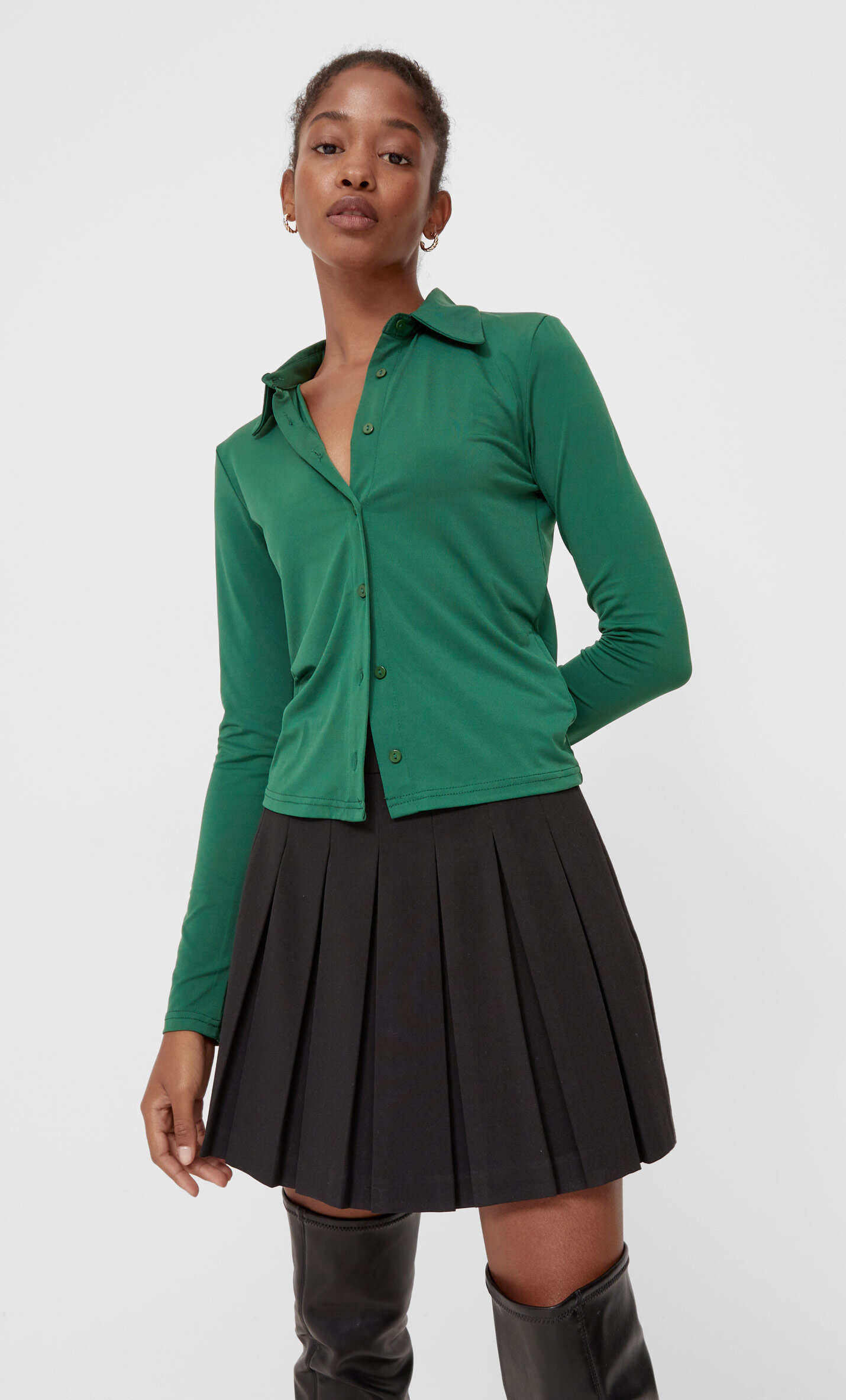 Falda Stradivarius Plisada Mini De Tiro Alto Y Cierre_7